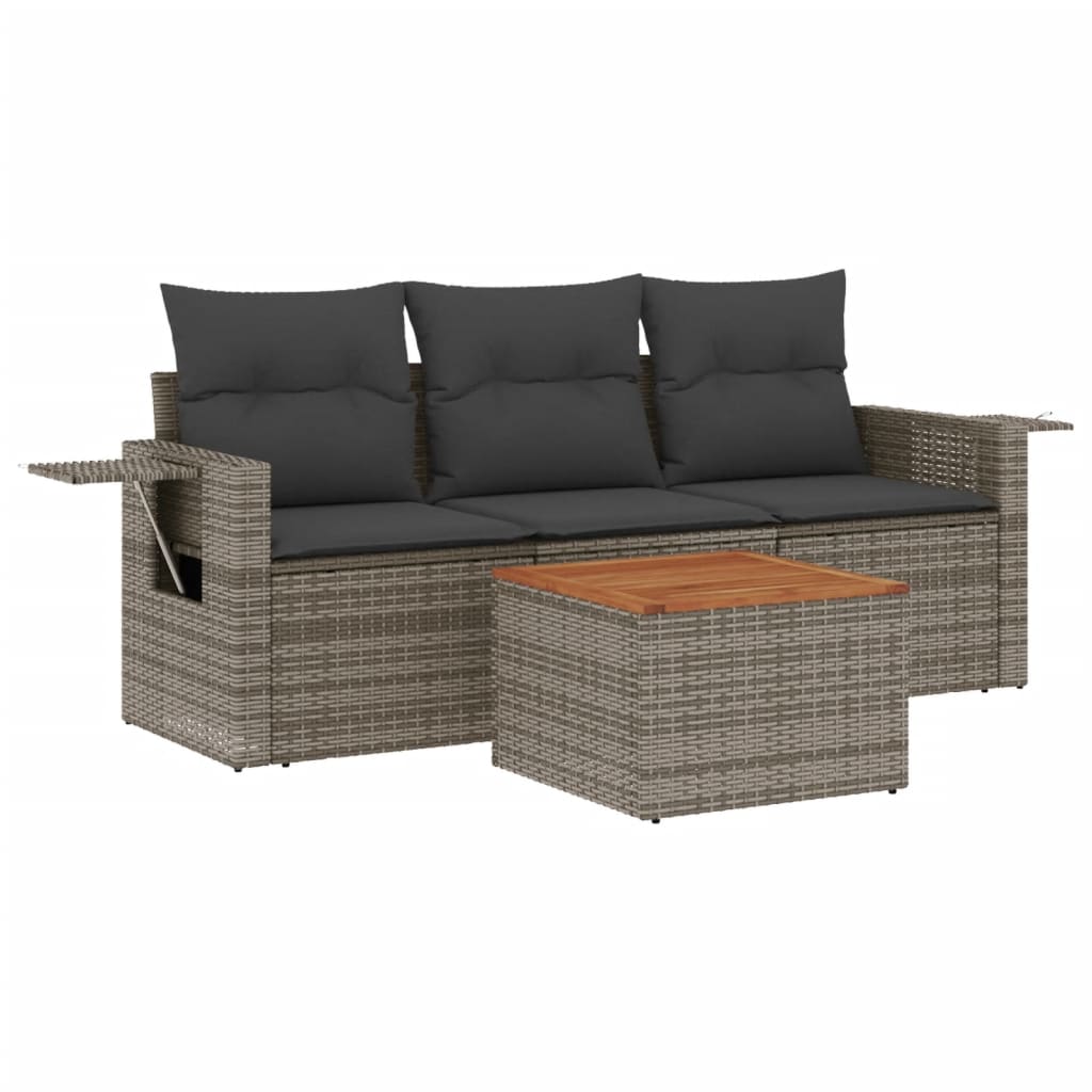 4-tlg. Garten-Sofagarnitur mit Kissen Schwarz Poly Rattan
