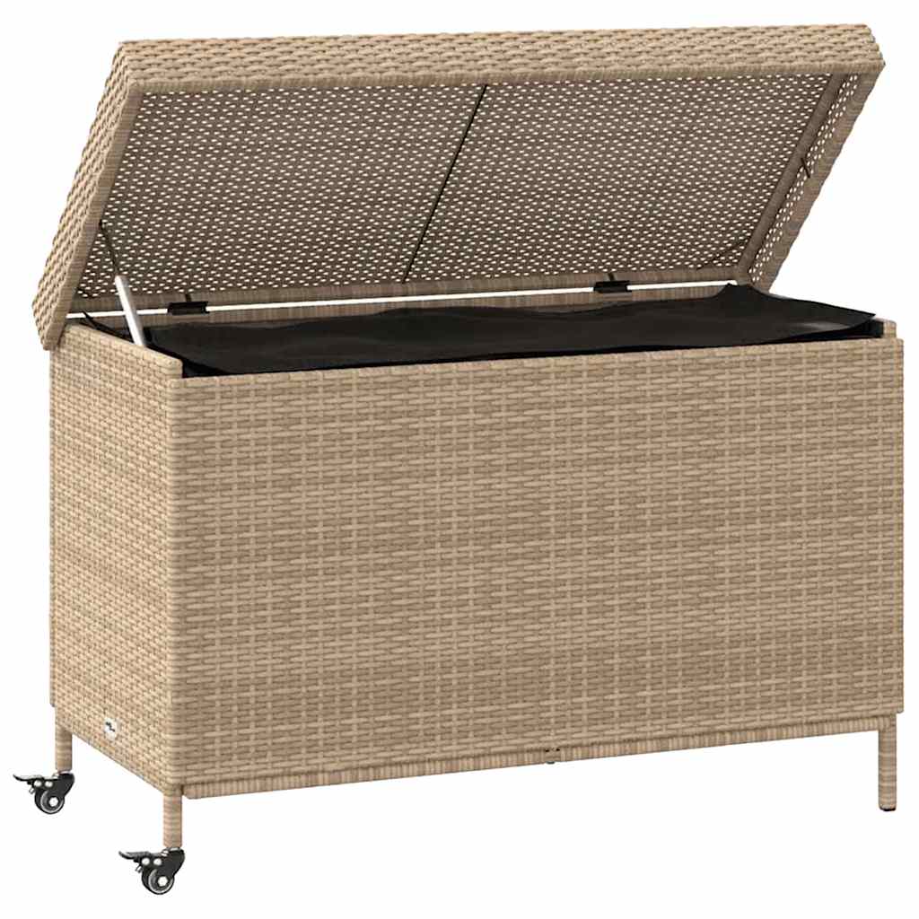 Gartentruhe mit Rollen Schwarz 110x55x73 cm Poly Rattan