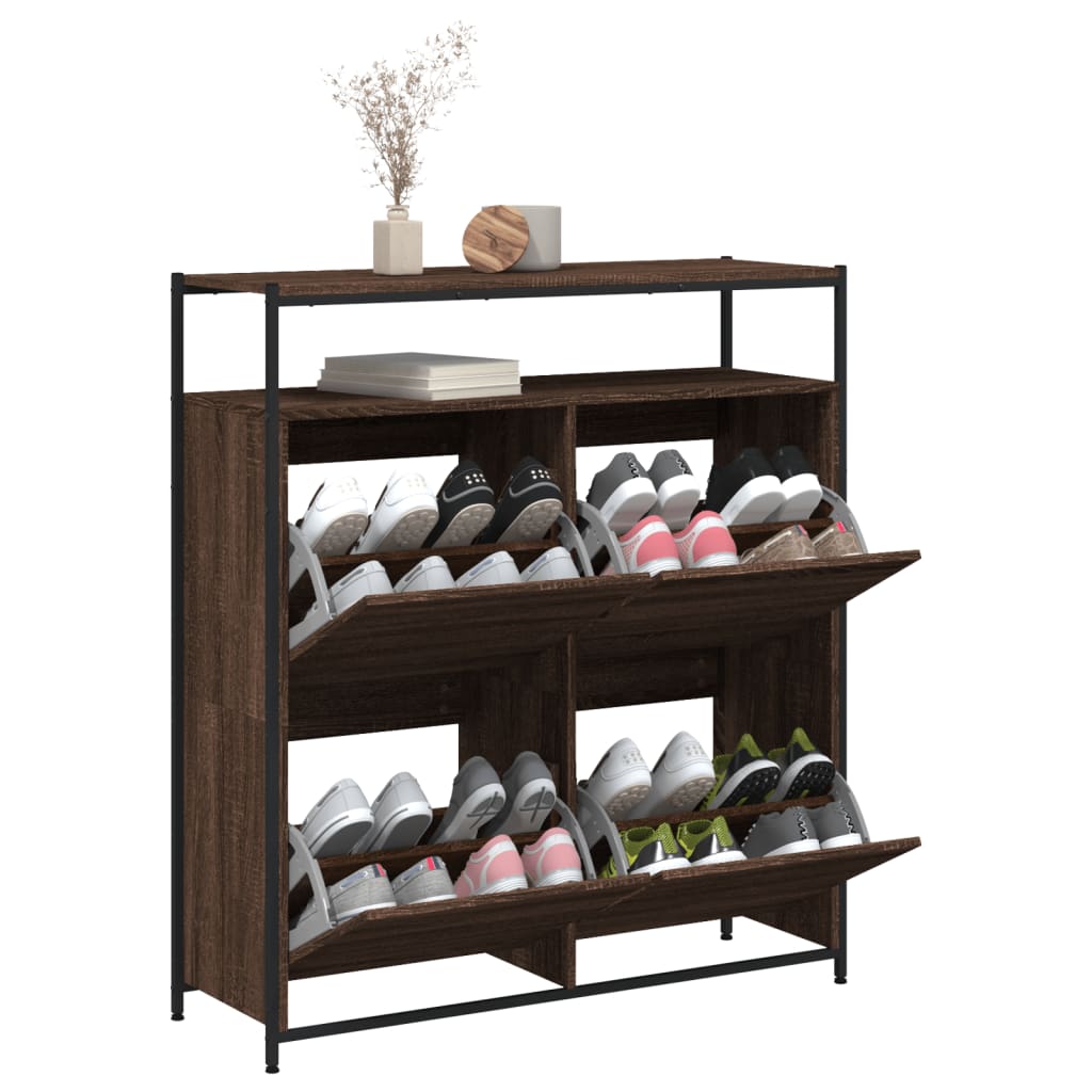 Schuhschrank mit 4 Klappen Sonoma-Eiche 100x34x112 cm