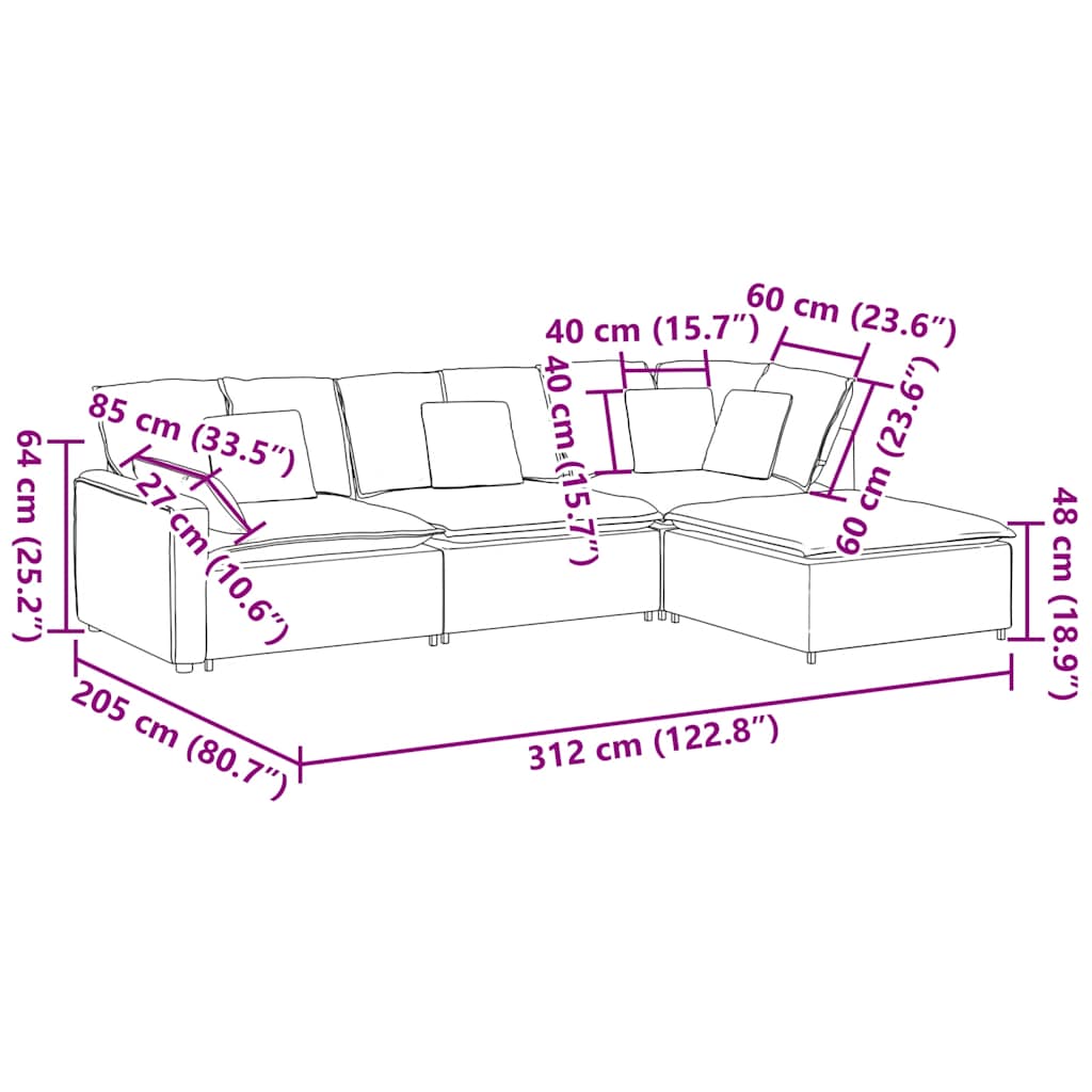 Modulares Sofa mit Fußhocker Kissen Samt Blau