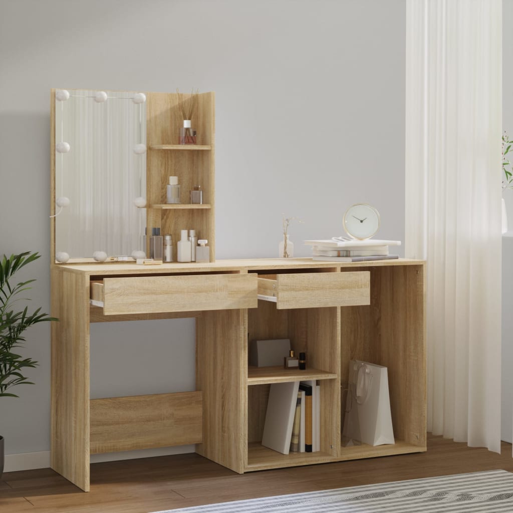 LED-Schminktisch mit Schrank Weiß Holzwerkstoff