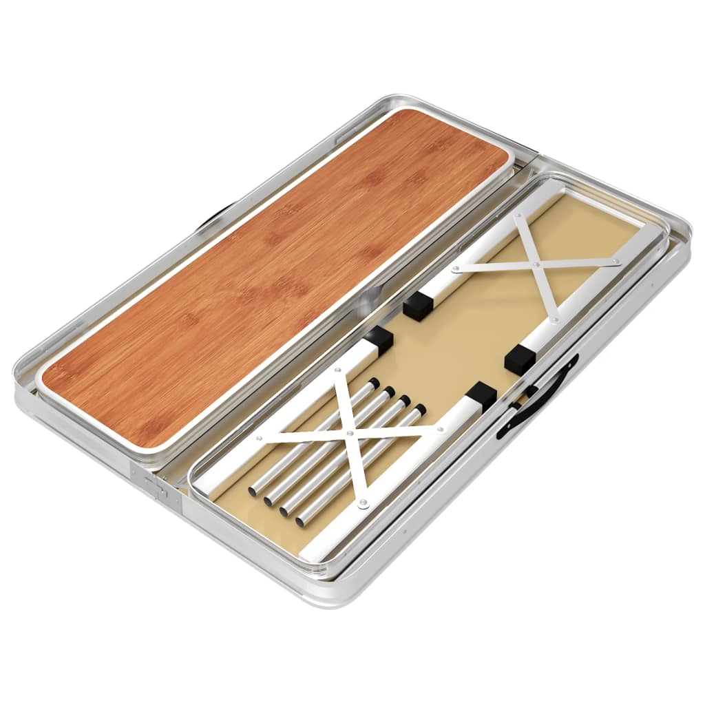 Klappbarer Campingtisch mit 2 Sitzbänken Aluminium Weiß