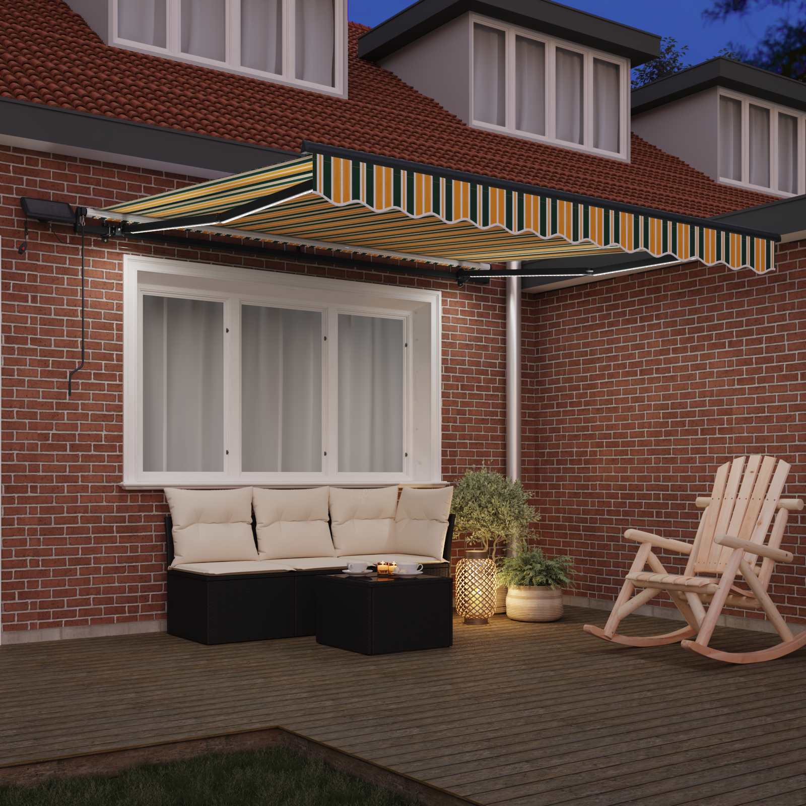 Markise Manuell Einziehbar mit LED 300x250 cm Blau und Weiß