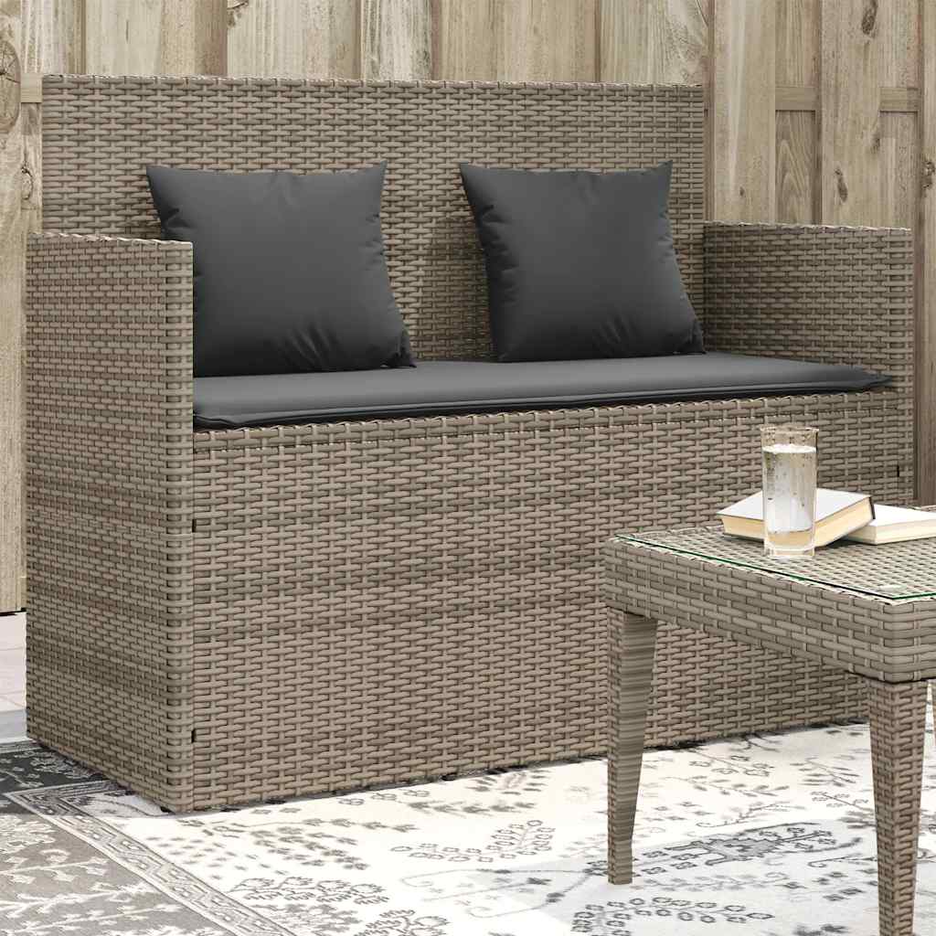Gartenbank mit Kissen Schwarz Poly Rattan