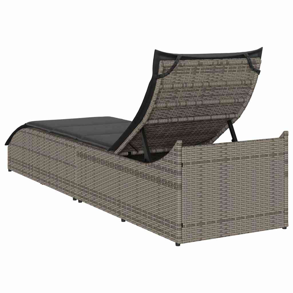 Klappliege mit Auflage und Stauraum Schwarz Poly-Rattan