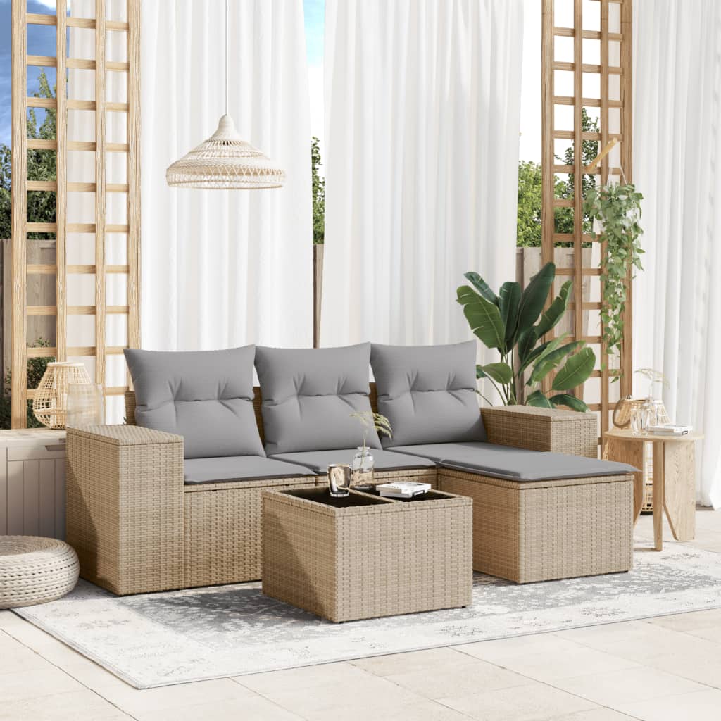 4-tlg. Garten-Sofagarnitur mit Kissen Schwarz Poly Rattan
