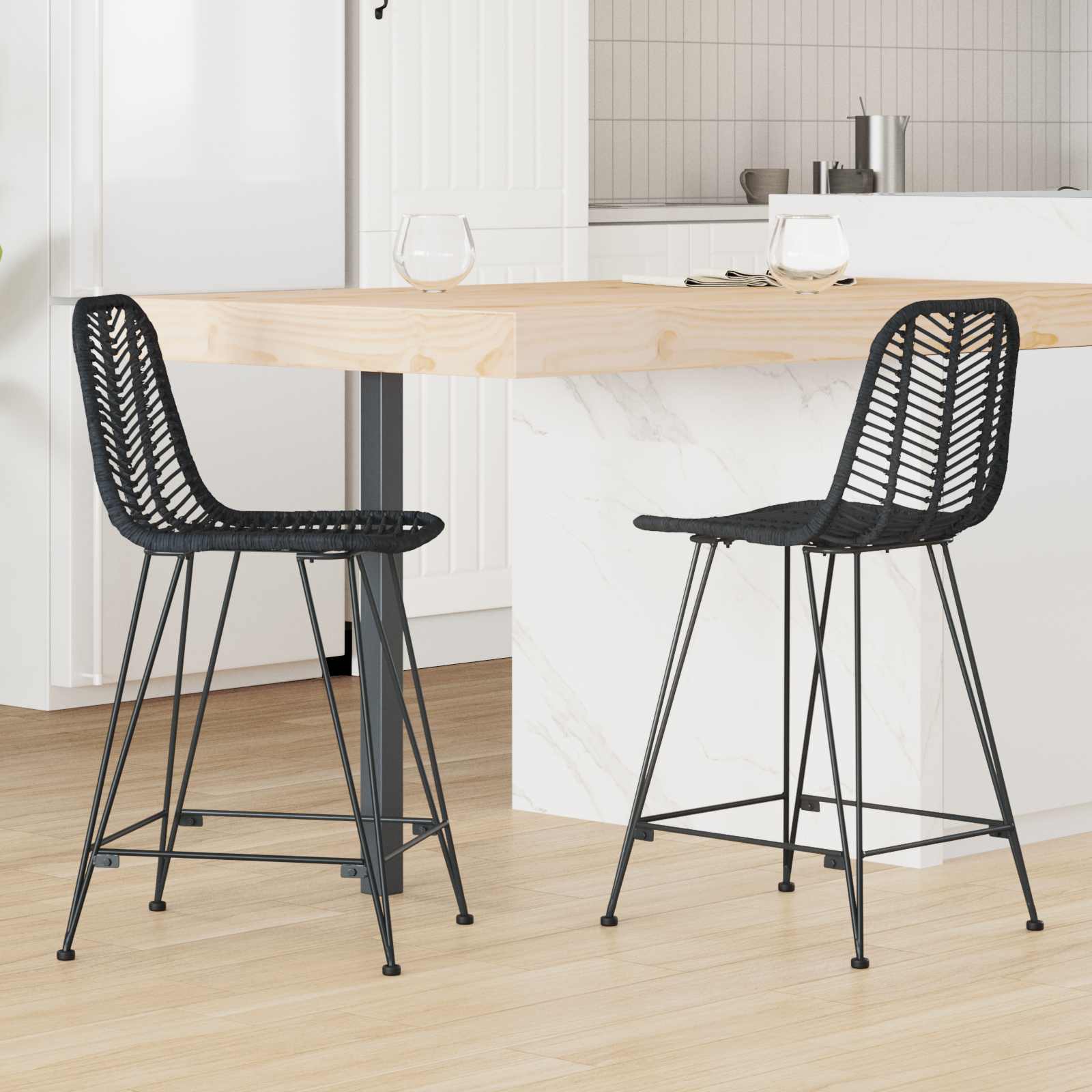 Barstuhl 2 pcs 44,5 x 54,5 x 97,5 cm Rattan und Eisen