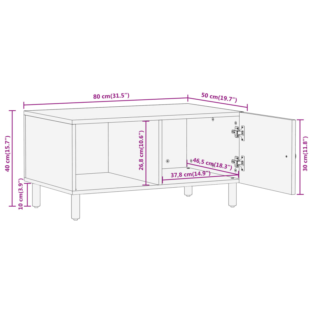 Couchtisch 80x50x40 cm Massivholz Akazie