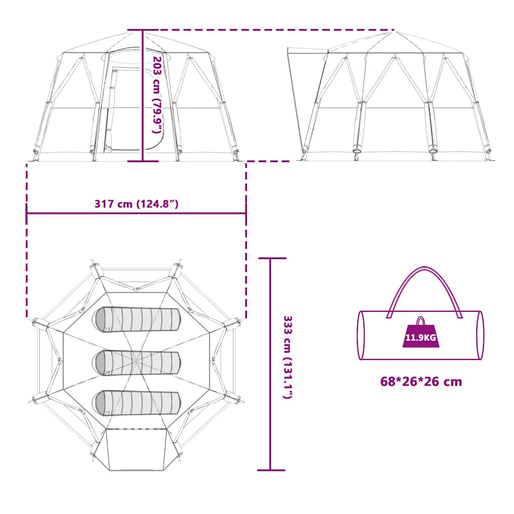 Cabin Zelt 3-Personen mit Dach Grün und Weiß 320 x 320 x 203 cm