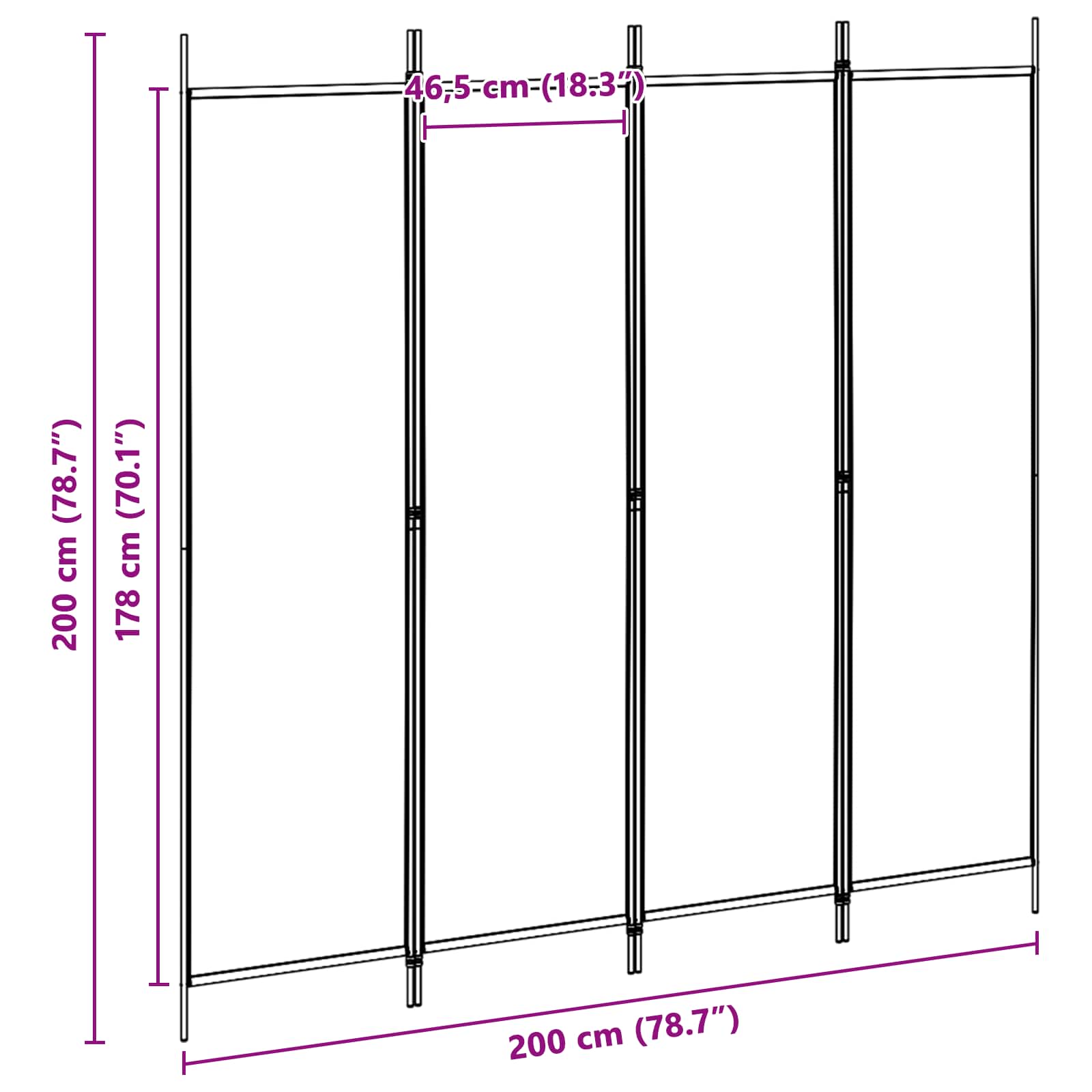 3-tlg. Paravent Schwarz 150x200 cm Stoff