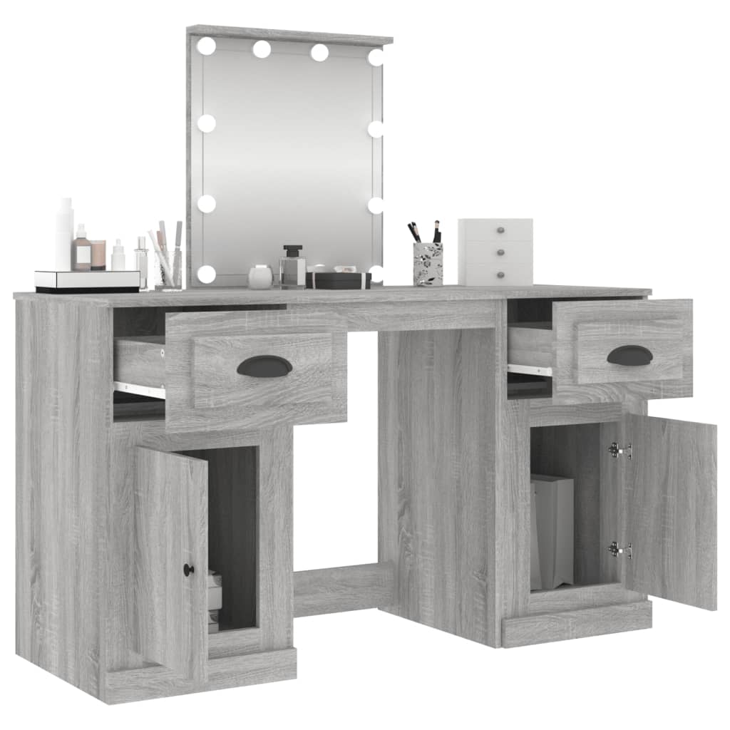 Schminktisch mit LED-Leuchten Sonoma-Eiche 130x50x132,5 cm