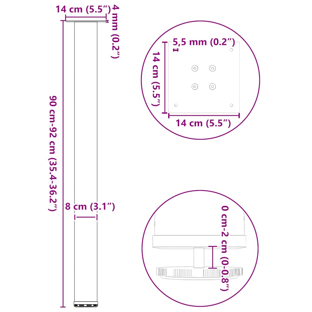 Bartischbeine 4 Stk. Schwarz 100-102 cm Stahl