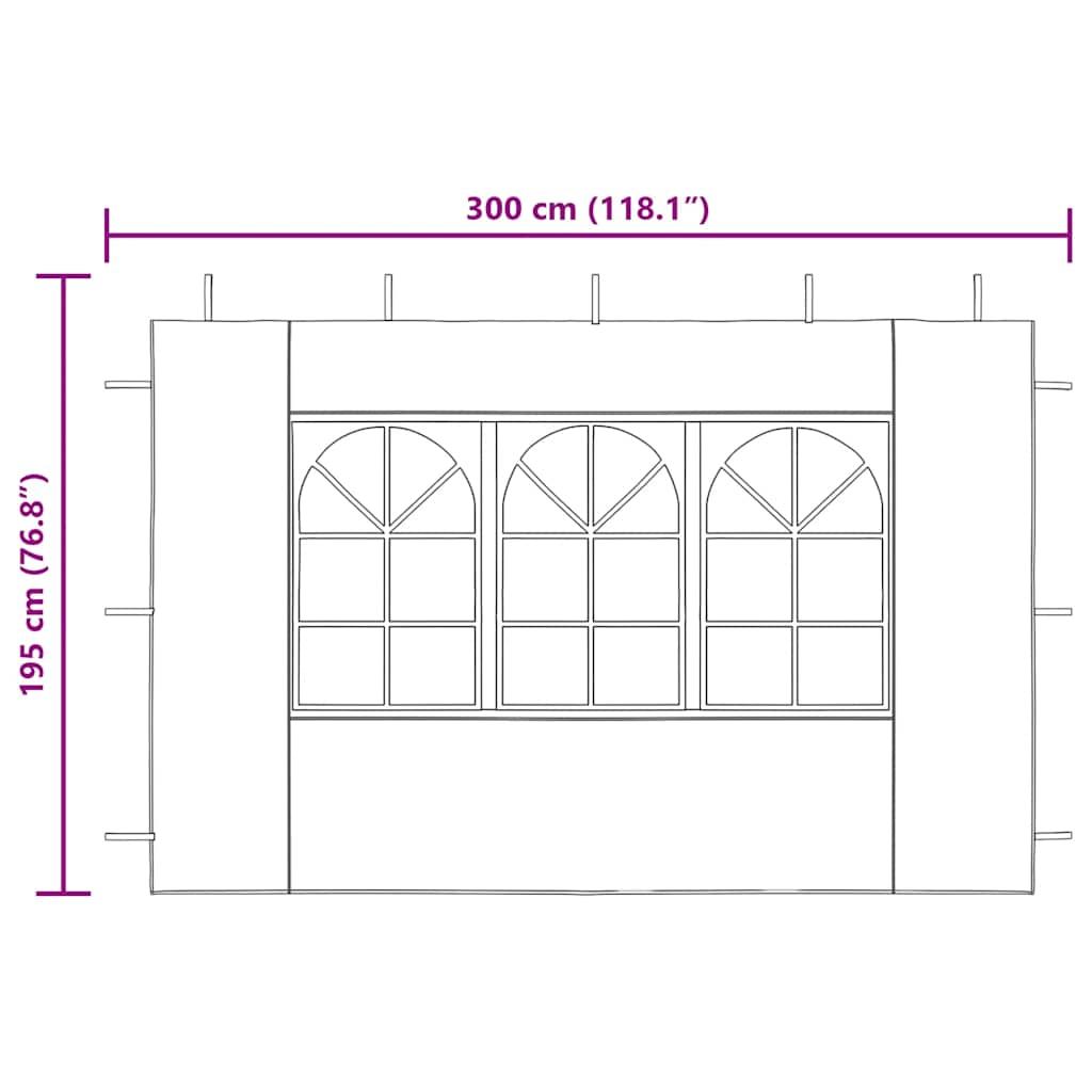 Party Zelt Seitenteil 2 pcs 300 x 195 cm Rot PE und Stahl