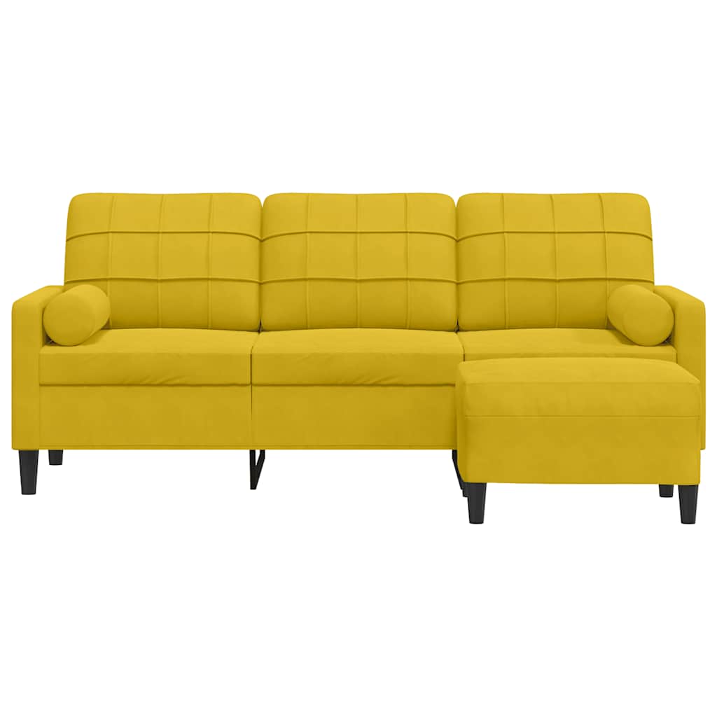 3-Sitzer-Sofa mit Hocker Hellgrau 180 cm Samt