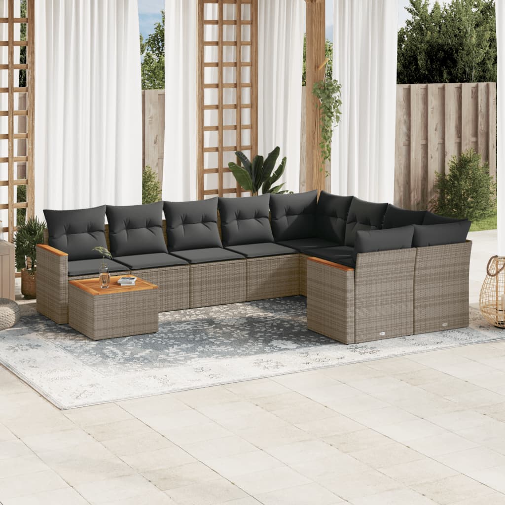 10-tlg. Garten-Sofagarnitur mit Kissen Schwarz Poly Rattan