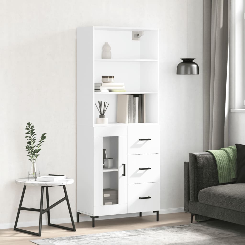 Highboard Hochglanz-Weiß 69,5x34x180 cm Holzwerkstoff