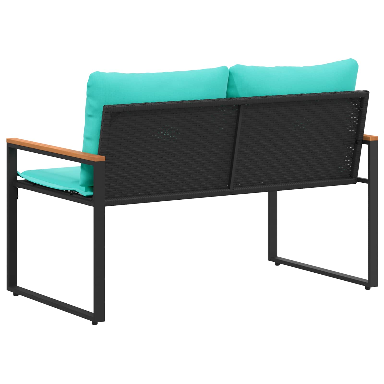 Bank mit Kissen Schwarz und Cremeweiß 115 x 65 x 72 cm Rattan