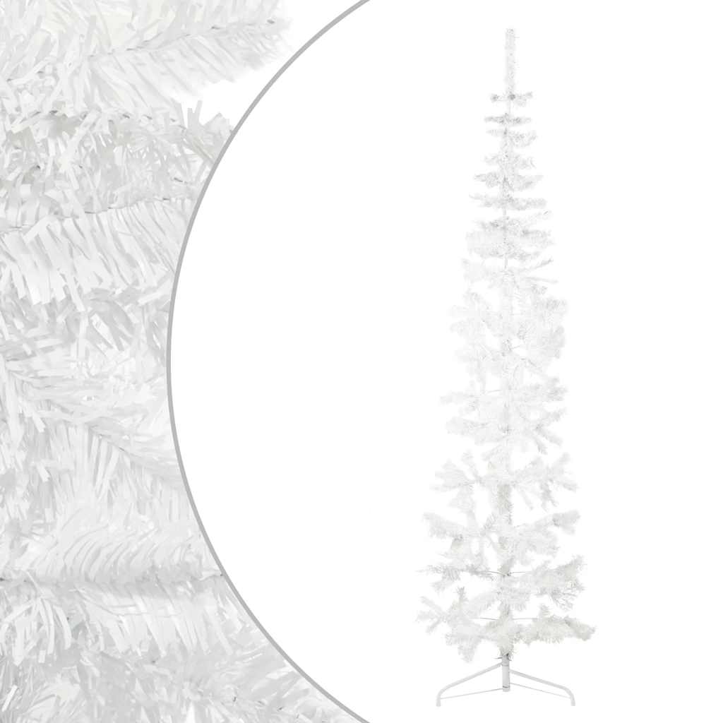 Künstlicher Halb-Weihnachtsbaum mit Ständer Schlank Weiß 180 cm