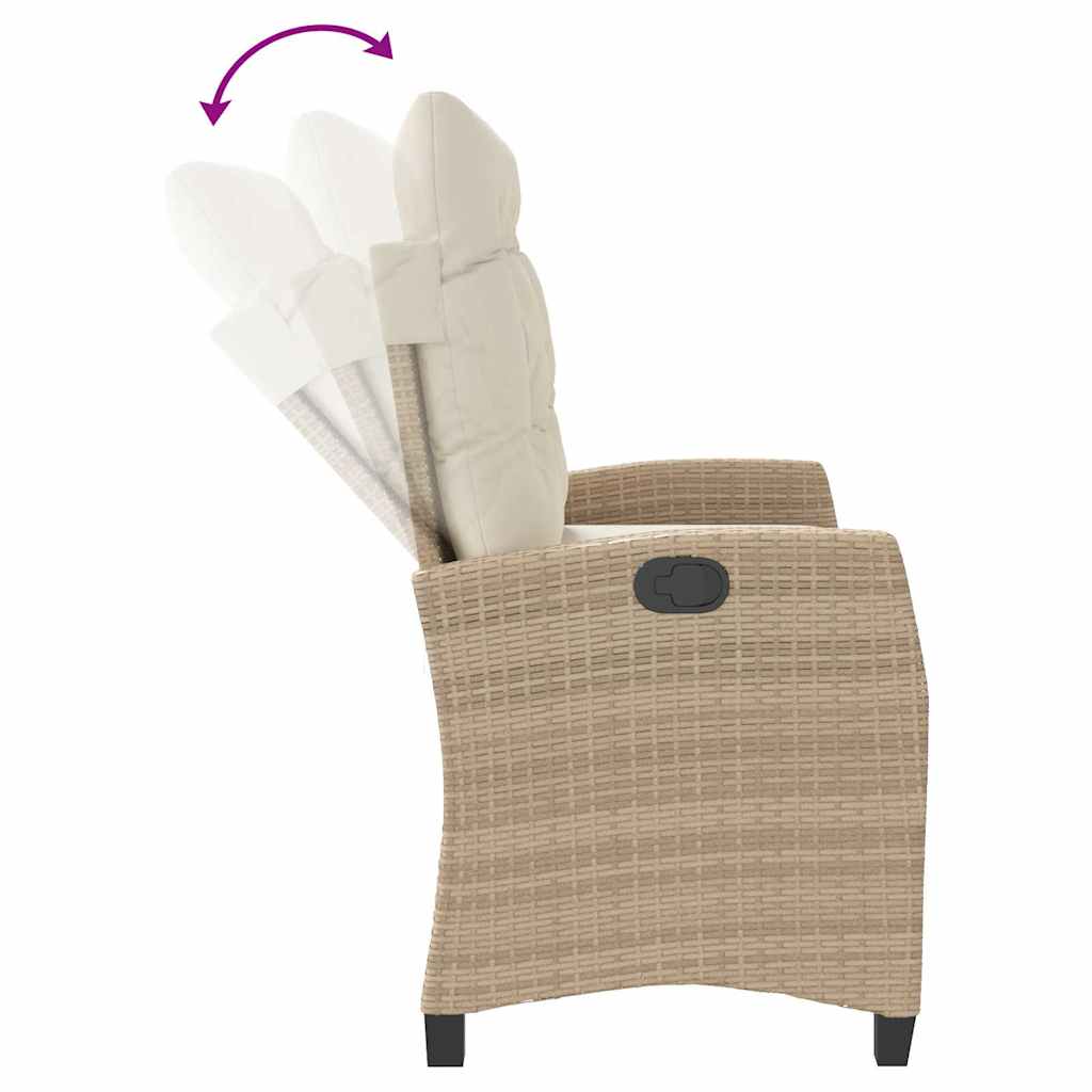 Gartenbank Verstellbar mit Kissen Schwarz Poly Rattan