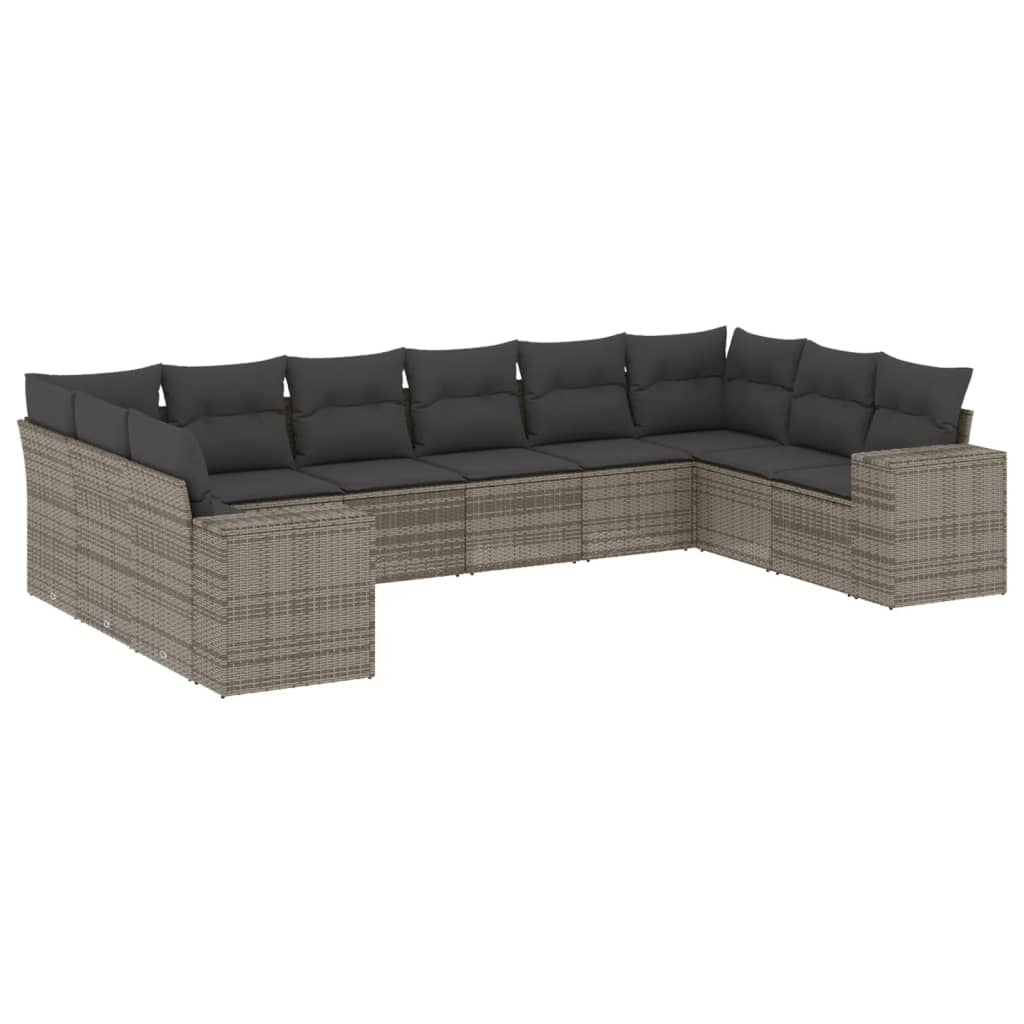 10-tlg. Garten-Sofagarnitur mit Kissen Schwarz Poly Rattan