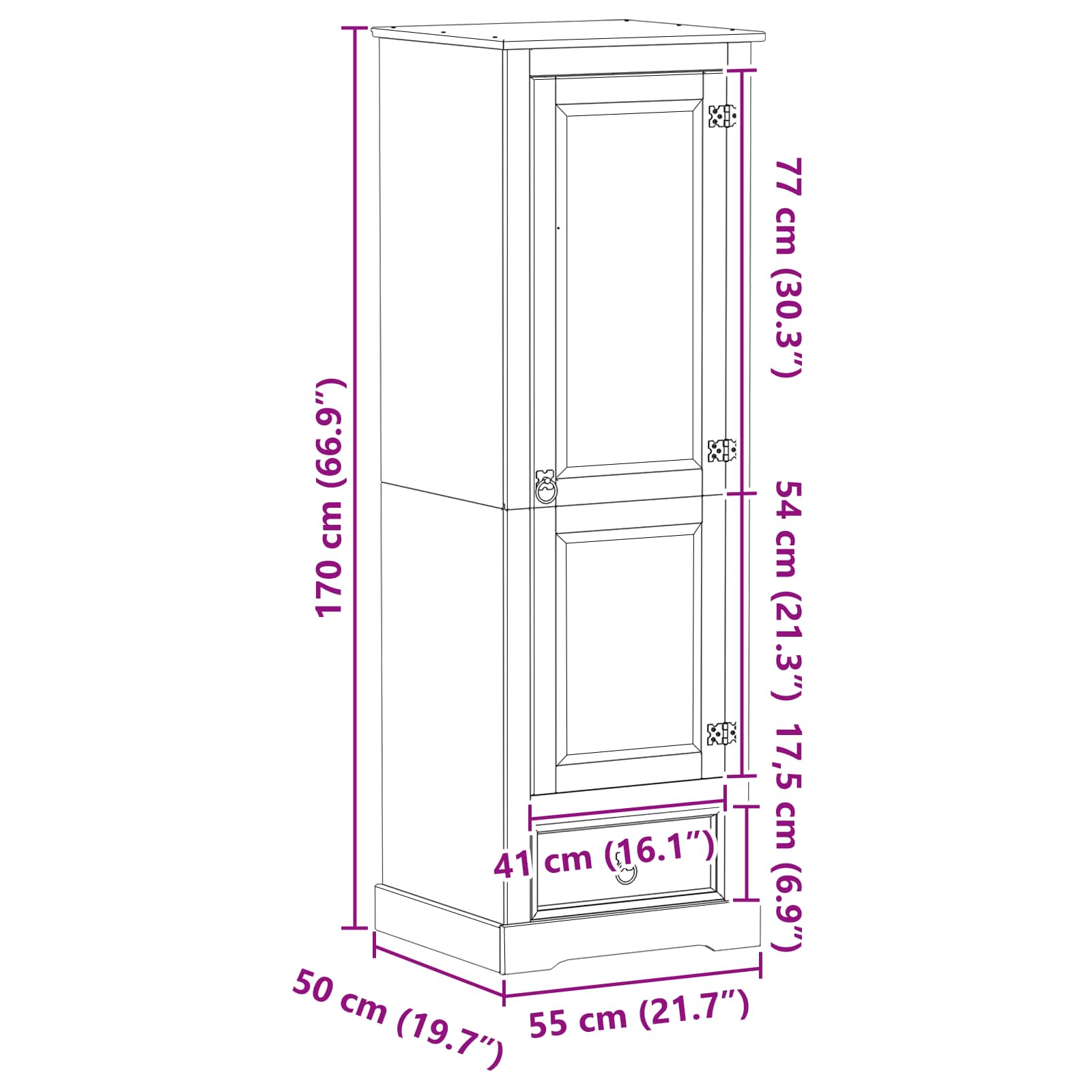 Kleiderschrank Corona 55x50x170 cm Massivholz Kiefer