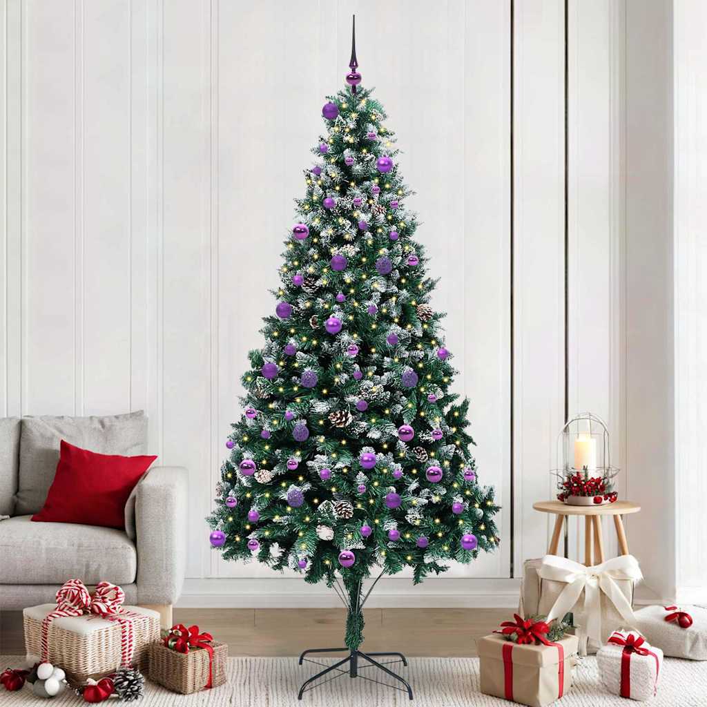 Künstlicher Weihnachtsbaum mit LEDs Kugeln Zapfen 150 cm