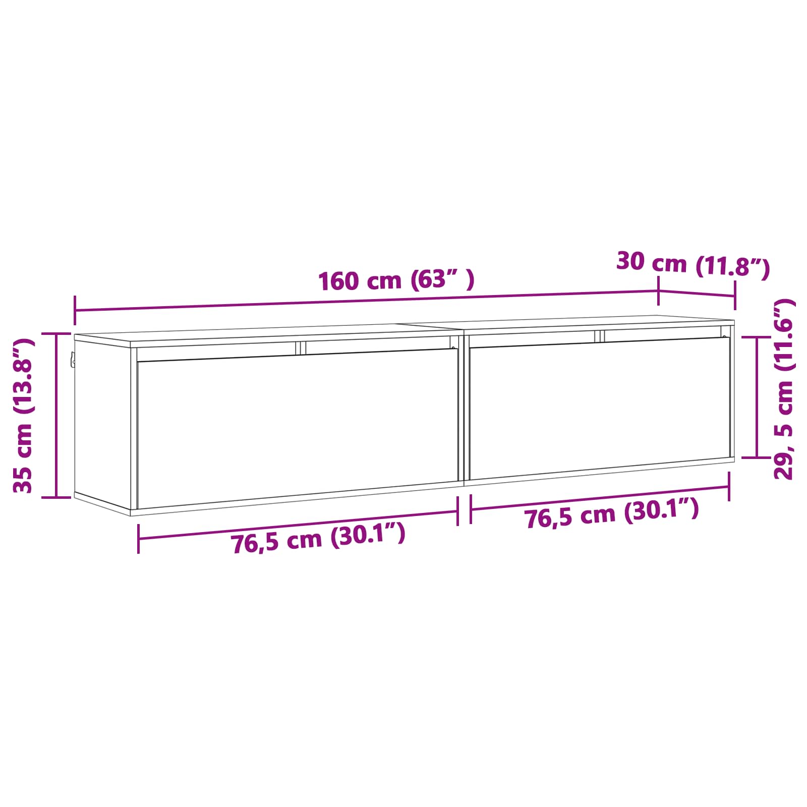 Wandschrank 80x30x35 cm Massivholz Kiefer