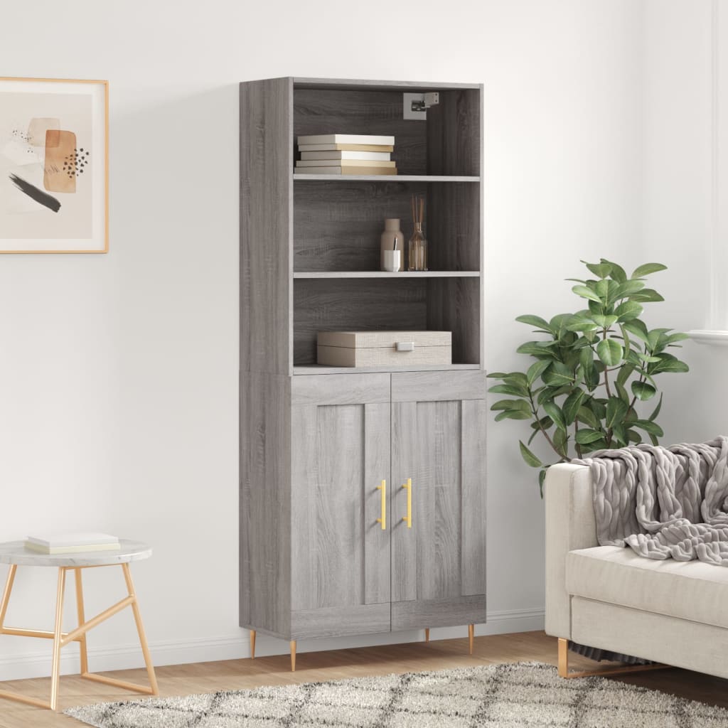 Highboard Hochglanz-Weiß 69,5x34x180 cm Holzwerkstoff