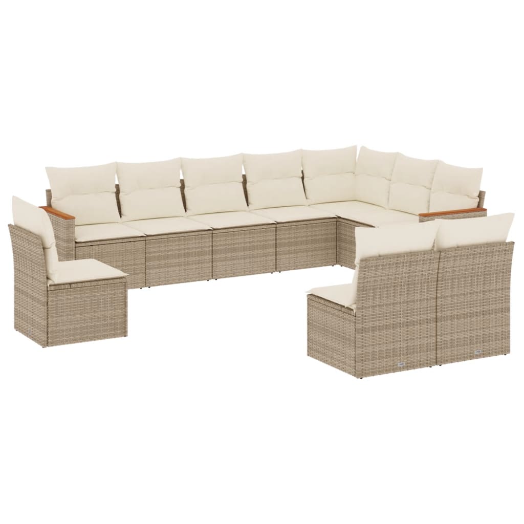 10-tlg. Garten-Sofagarnitur mit Kissen Schwarz Poly Rattan