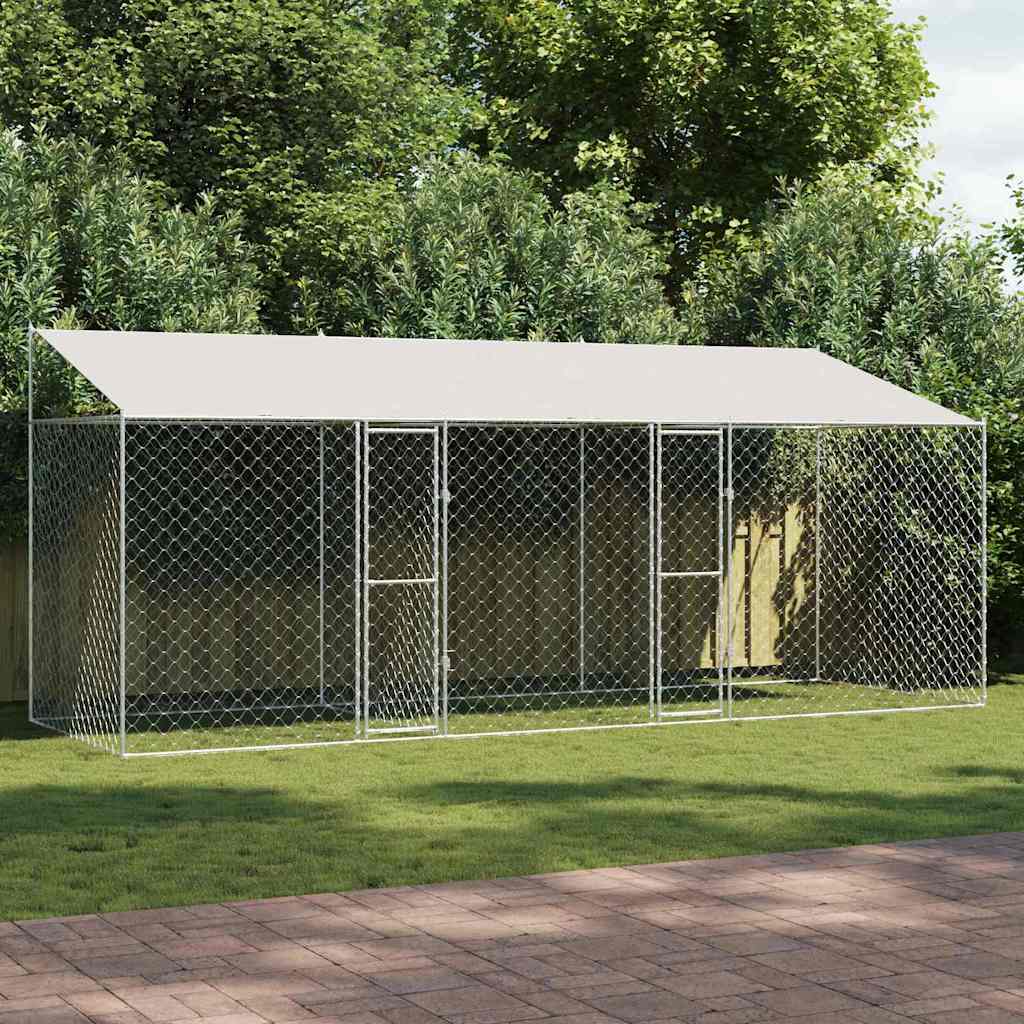 Hundezwinger mit Dach und Tür Grau 2x2x2 m Verzinkter Stahl