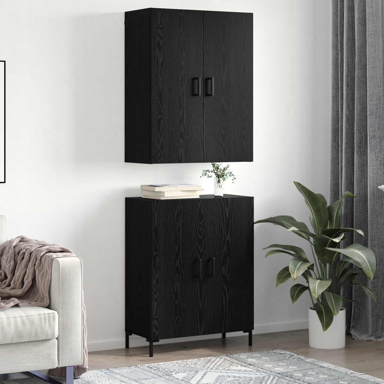 Highboard Betongrau 69,5x34x180 cm Holzwerkstoff