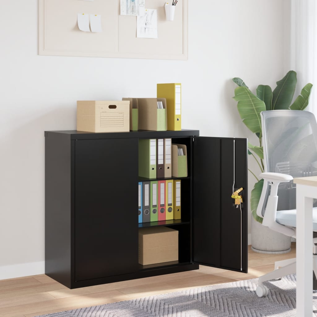 Aktenschrank mit 2 Türen Grau 90 cm Stahl