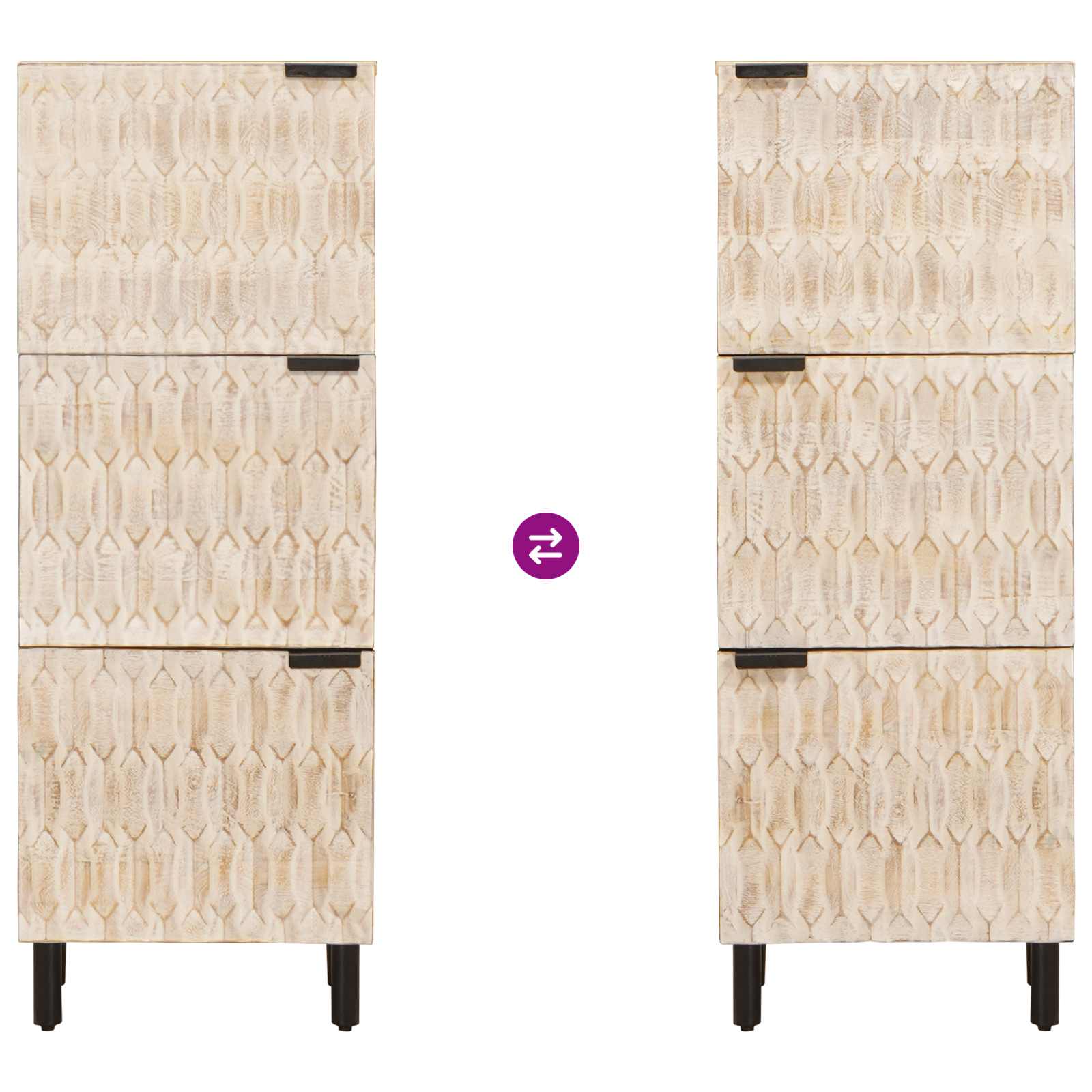 Highboard mit Tür Weiße gewaschene Oberfläche 40 x 33 x 110 cm