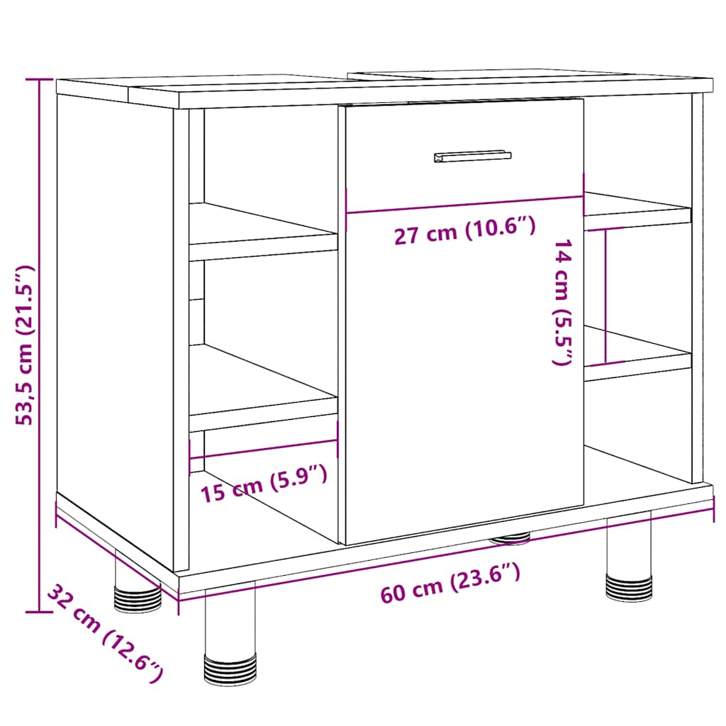 Badezimmerschrank Weiß 60x32x53,5 cm Holzwerkstoff
