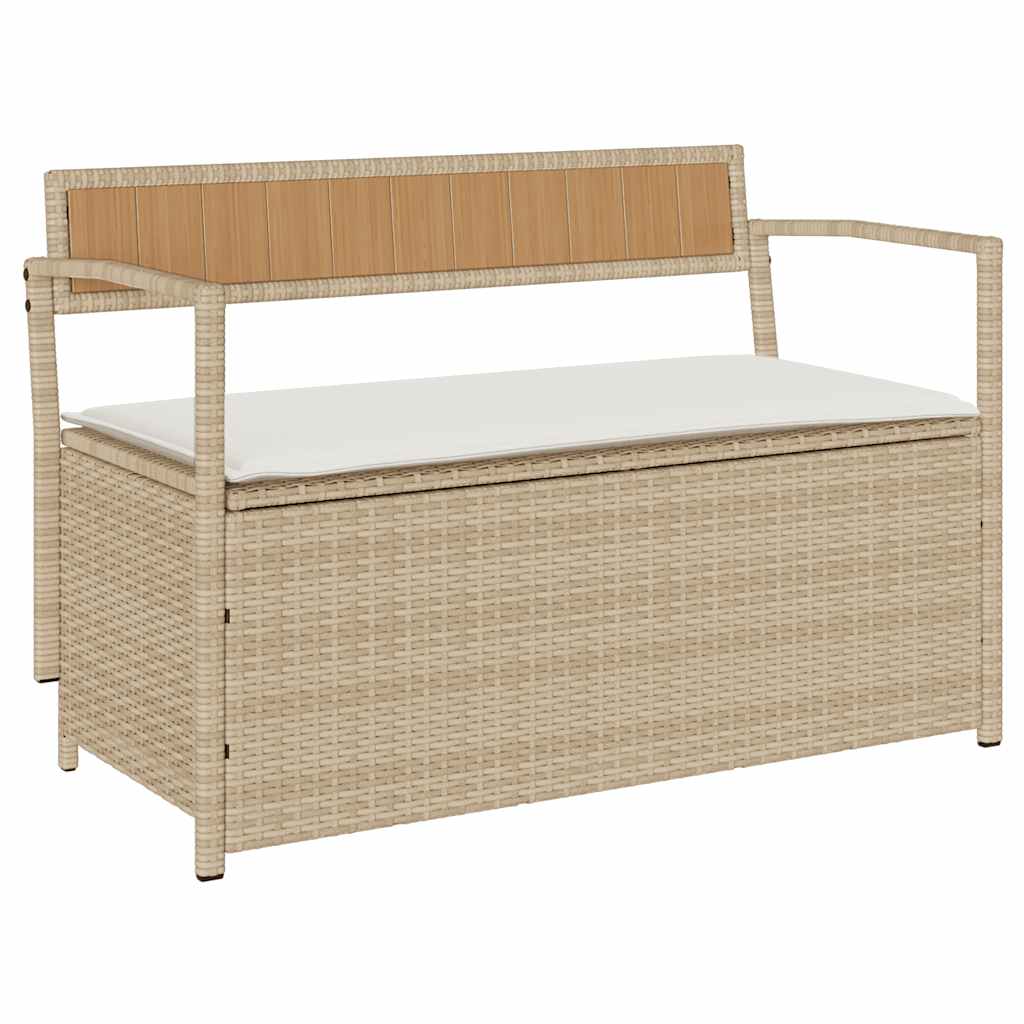 Gartenbank mit Stauraum und Kissen Schwarz Poly Rattan