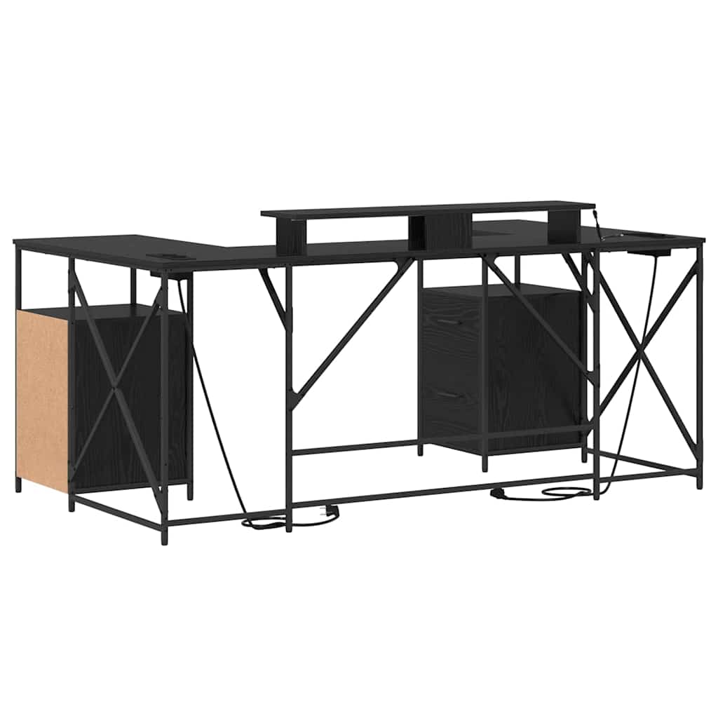 Schreibtisch mit Regal Schwarz Eichen-Optik 182 x 101 x 87,5 cm