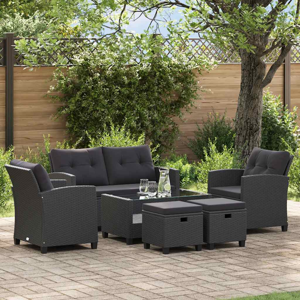 6-tlg. Garten-Sofagarnitur mit Auflagen Poly Rattan Dunkelgrau