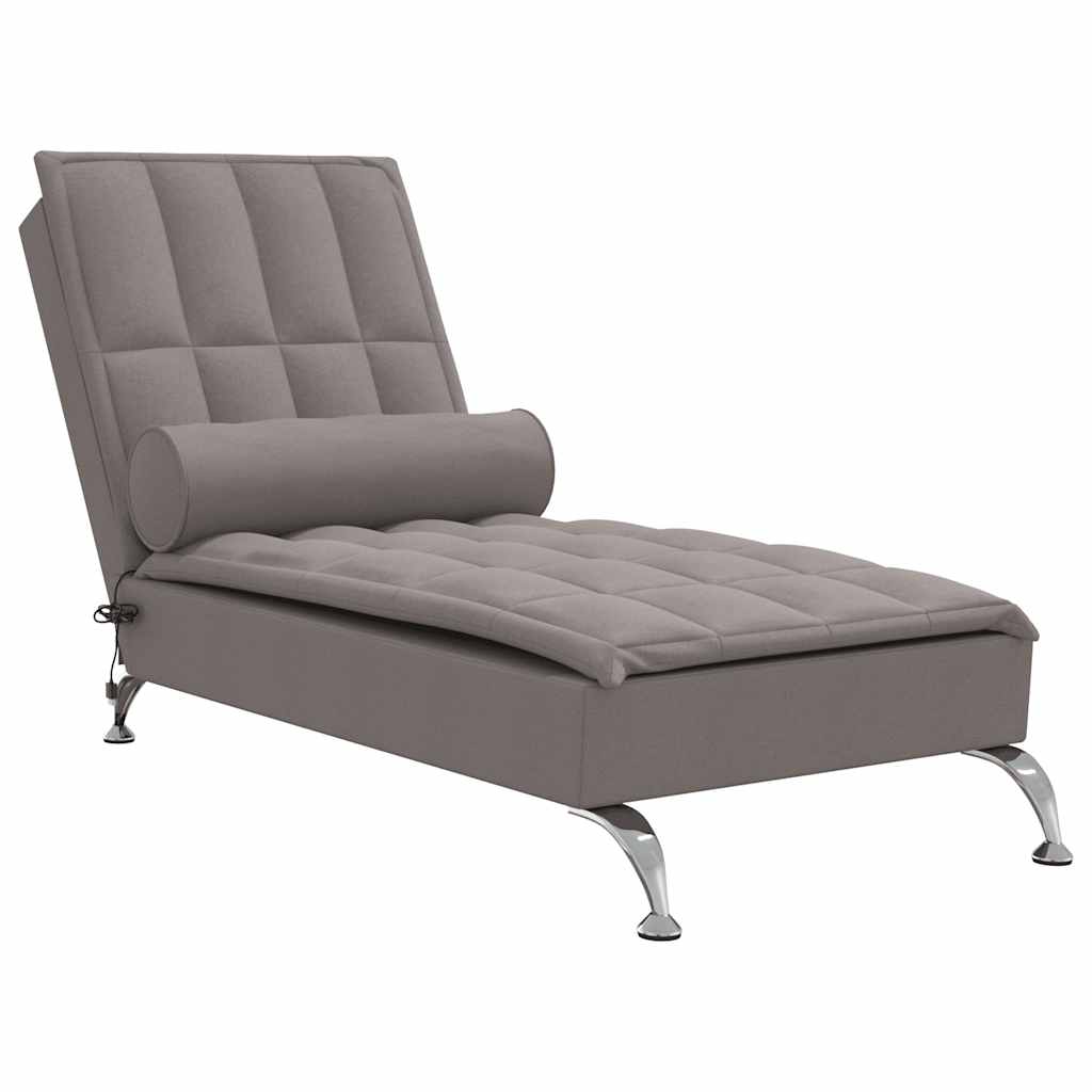 Massage-Chaiselongue mit Nackenrolle Hellgrau Stoff