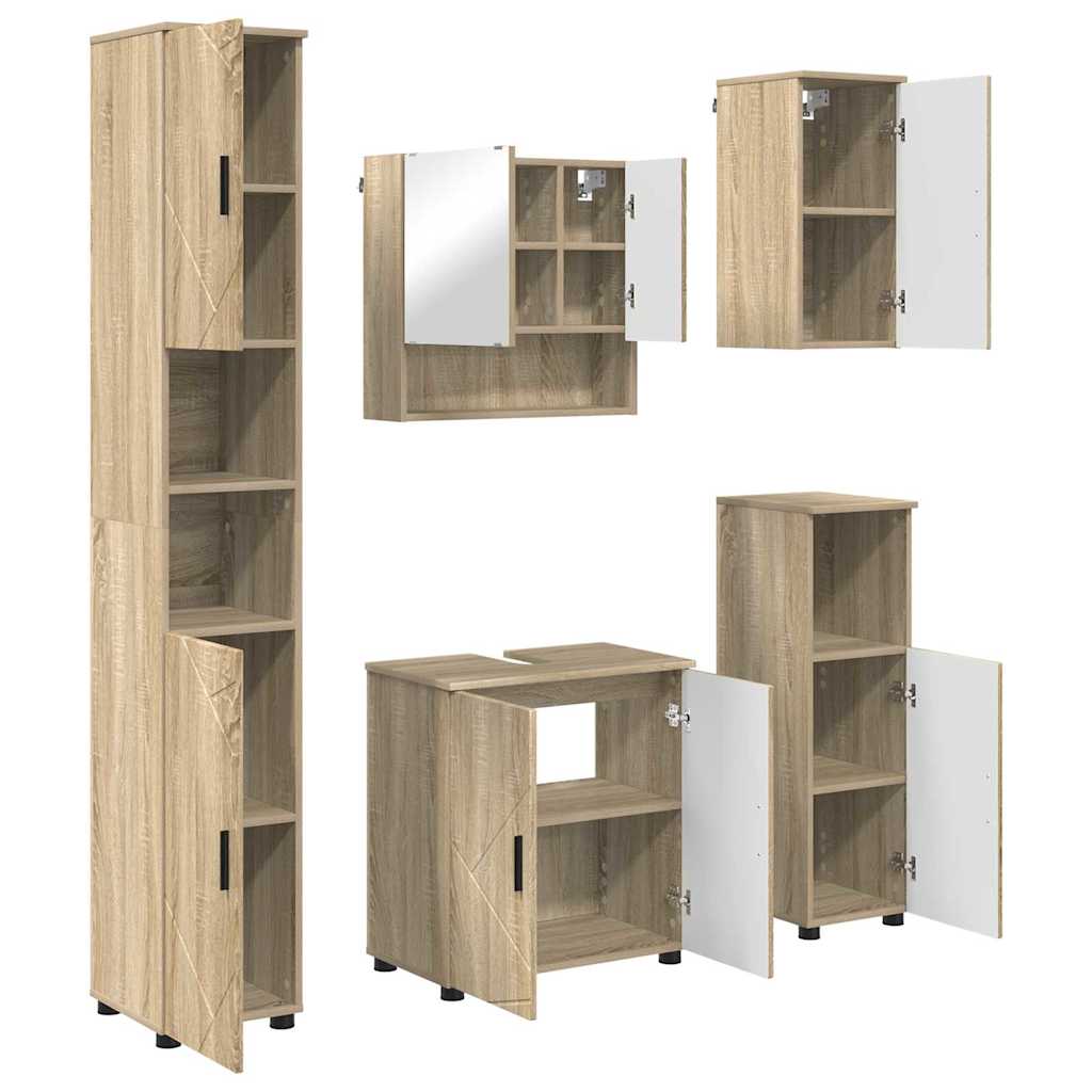 Badezimmermöbel-Set mit Tür 5 pcs Weiß Holzwerkstoff & Metall