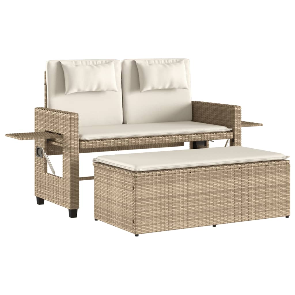 Gartenbank Verstellbar mit Kissen Schwarz Poly Rattan