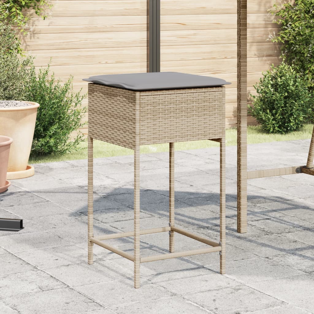 Garten-Barhocker mit Kissen 2 Stk. Schwarz Poly Rattan