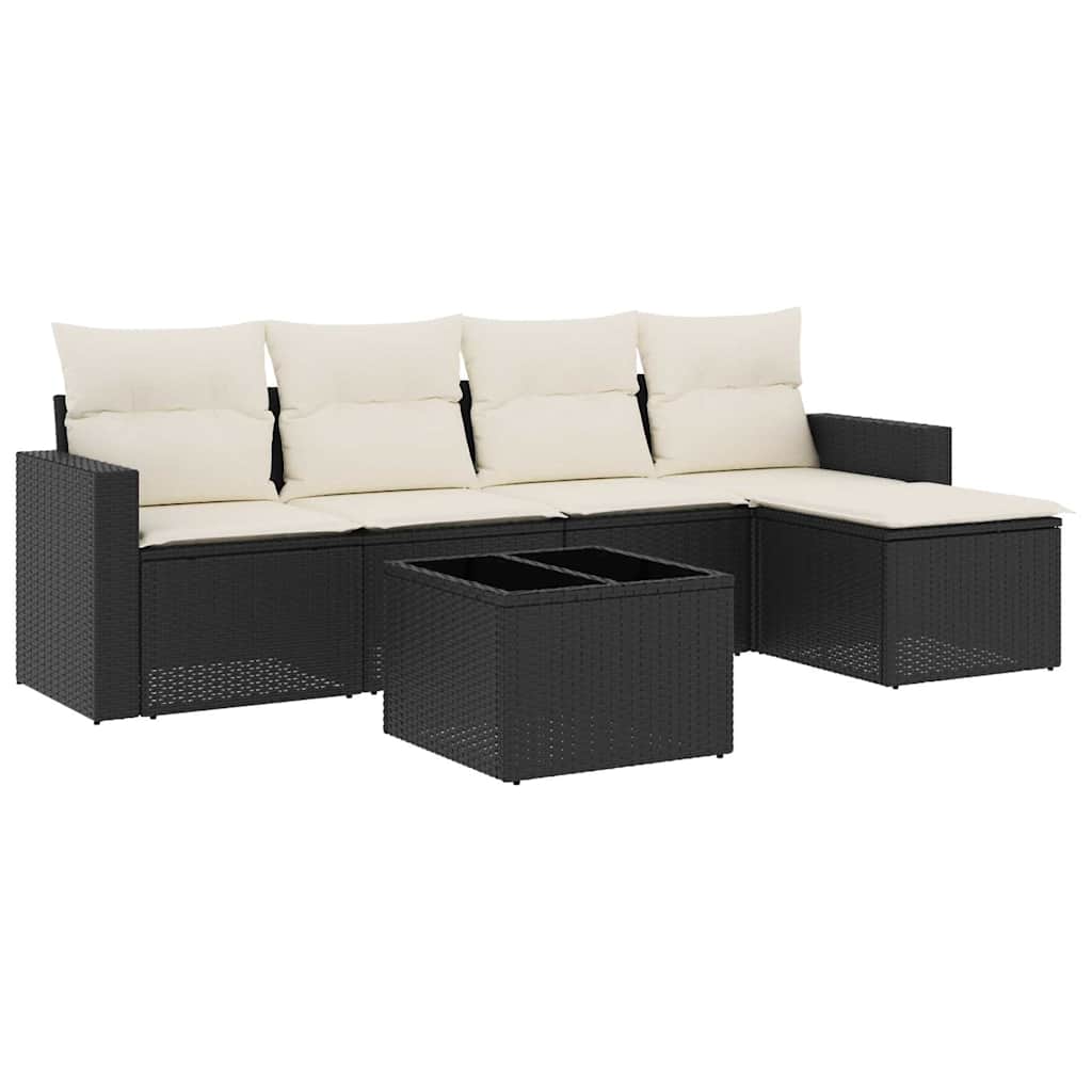 5-tlg. Garten-Sofagarnitur mit Kissen Schwarz Poly Rattan