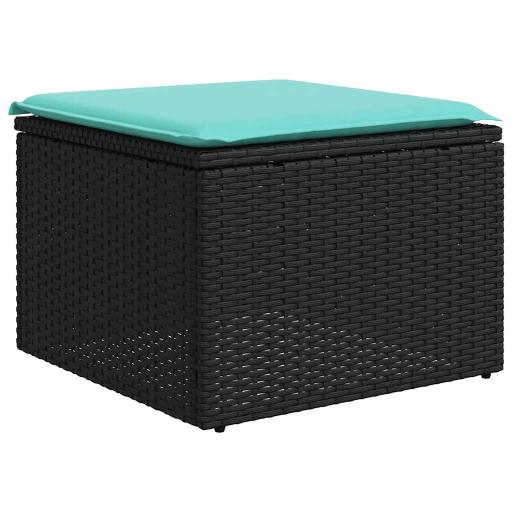 10-teiliges Gartensofa-Set mit Kissen, schwarzes Polyrattan