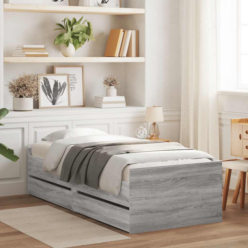 Bett mit Schubladen Braun Eiche-Optik 75x190 cm