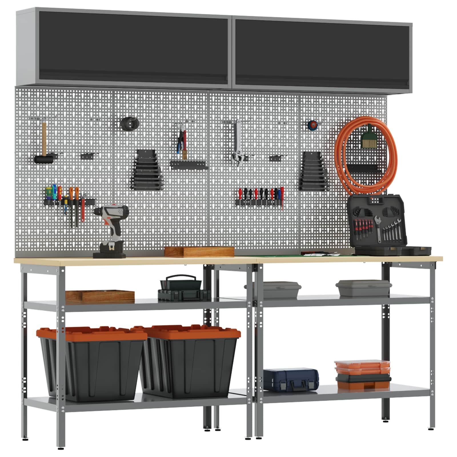 Werkbank-Set mit Schubladen 2 pcs Rot und Grau 200 x 55 x 85 cm