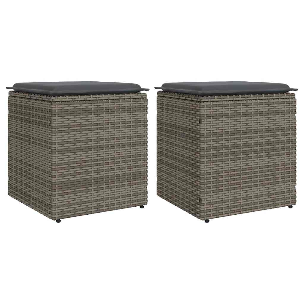 Gartenhocker mit Kissen 2 Stk. Schwarz 40x40x43 cm Poly Rattan
