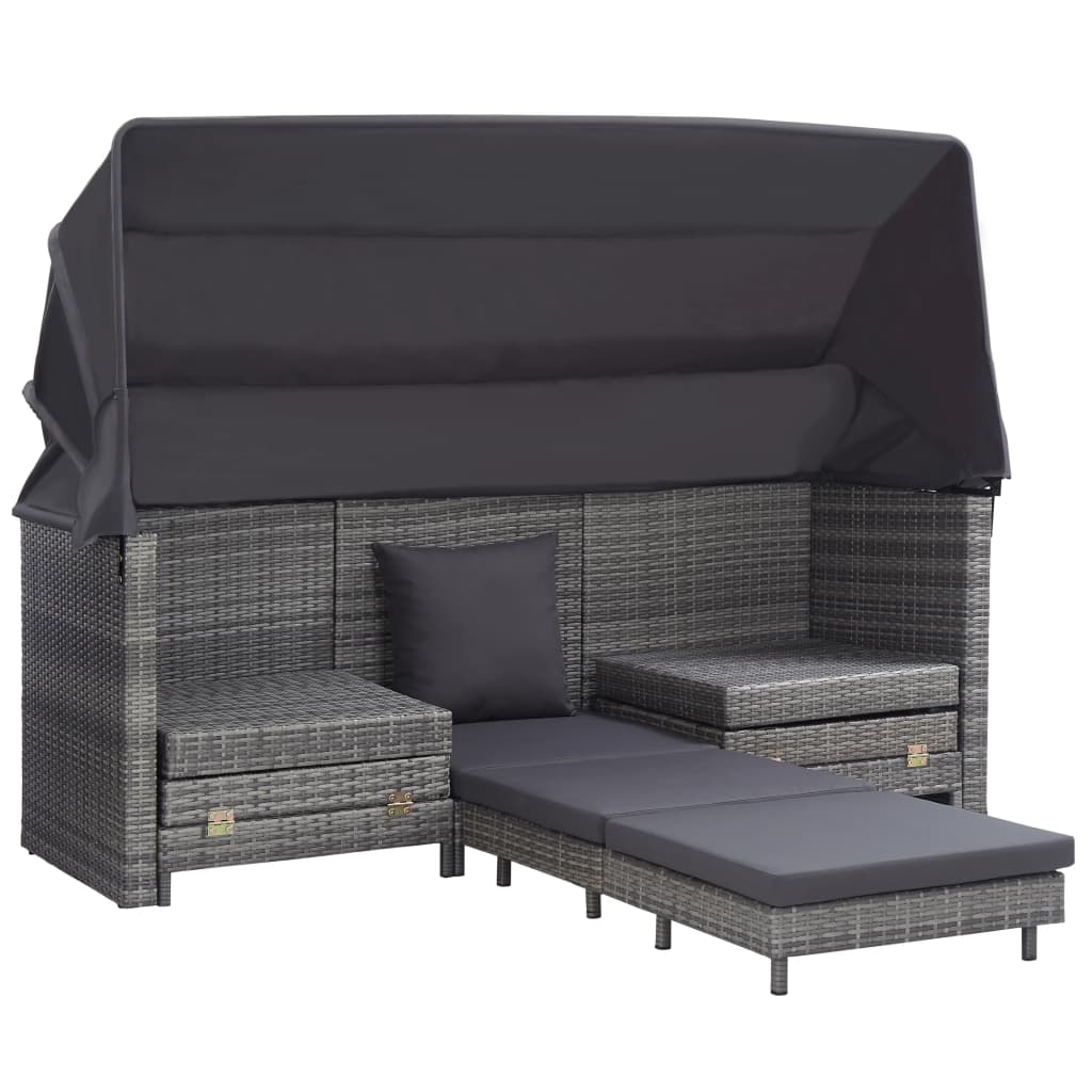 Ausziehbares 3-Sitzer-Schlafsofa mit Dach Poly Rattan Schwarz