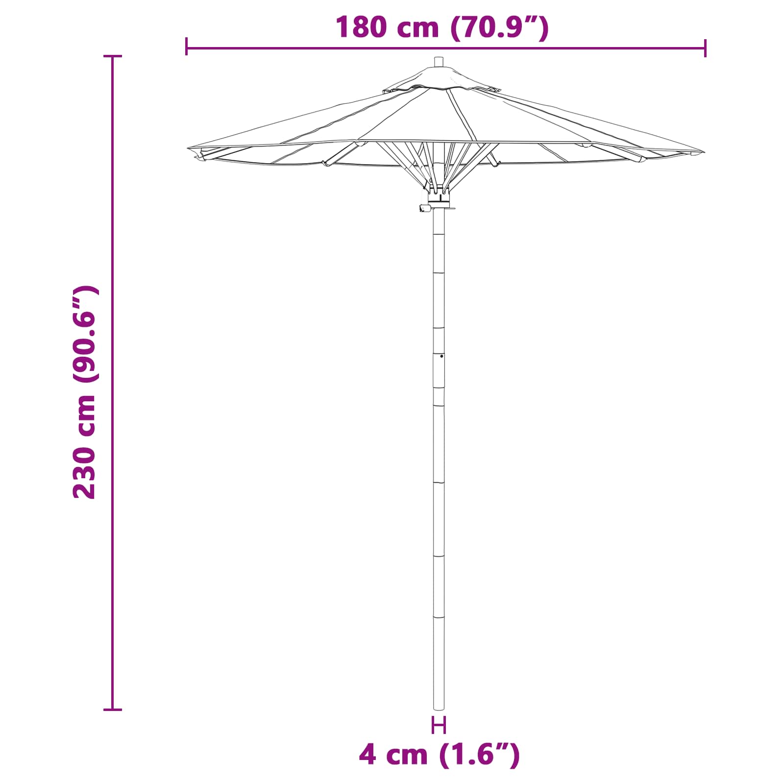 Garten-Sonnenschirm Cremeweiß Ø 150 x 210 cm Bambus