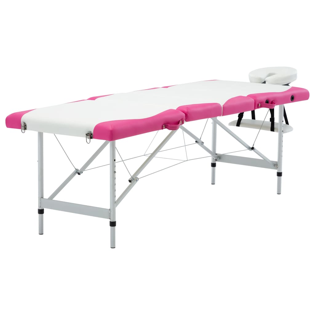 Massageliege Klappbar 4-Zonen Aluminiumgestell Schwarz und Rosa