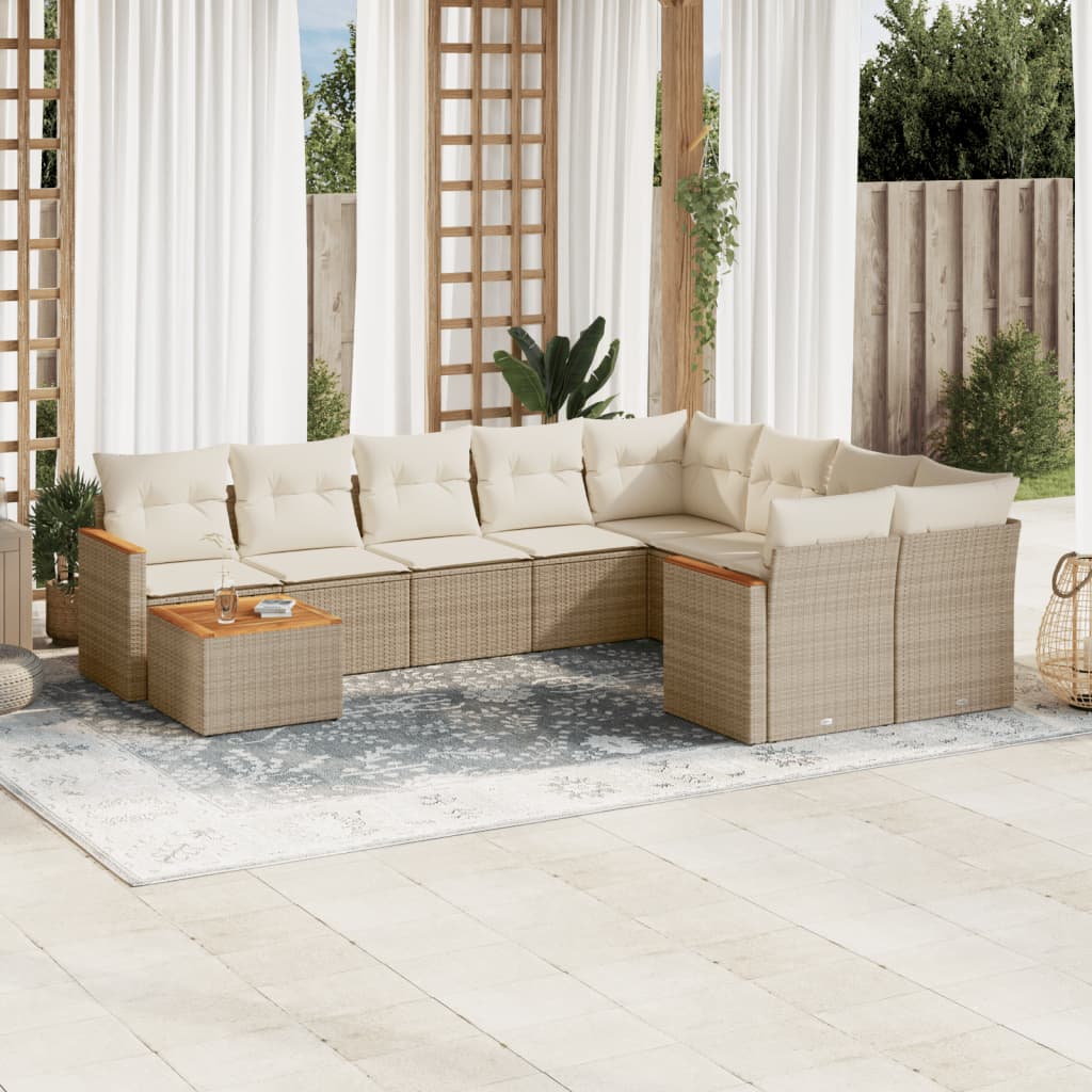 10-tlg. Garten-Sofagarnitur mit Kissen Schwarz Poly Rattan
